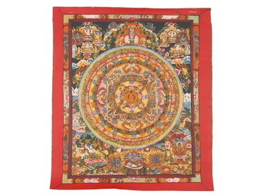 TIBETAN BUDDHIST THANGKA MANDALA PAINTING ON FABRIC