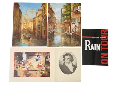 ASSORTED VINTAGE ITEMS OIL PAINTINGS LITHOGRAPH PRINT