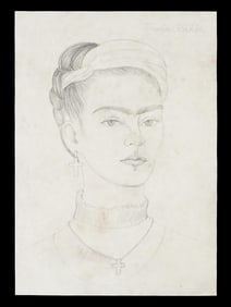 ATTR TO FRIDA KAHLO SELF PORTRAIT PENCIL PAINTING