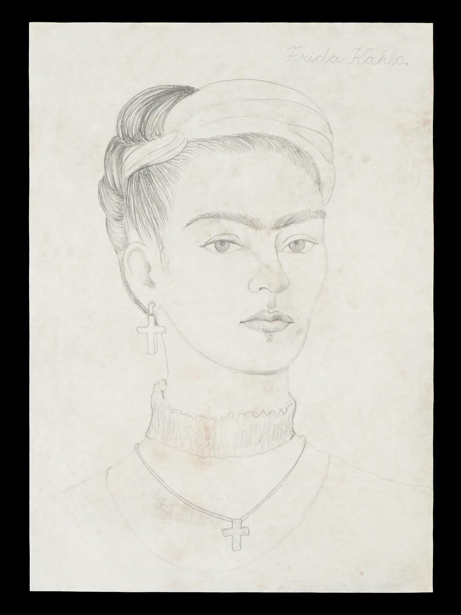ATTR TO FRIDA KAHLO SELF PORTRAIT PENCIL PAINTING (1 of 7)