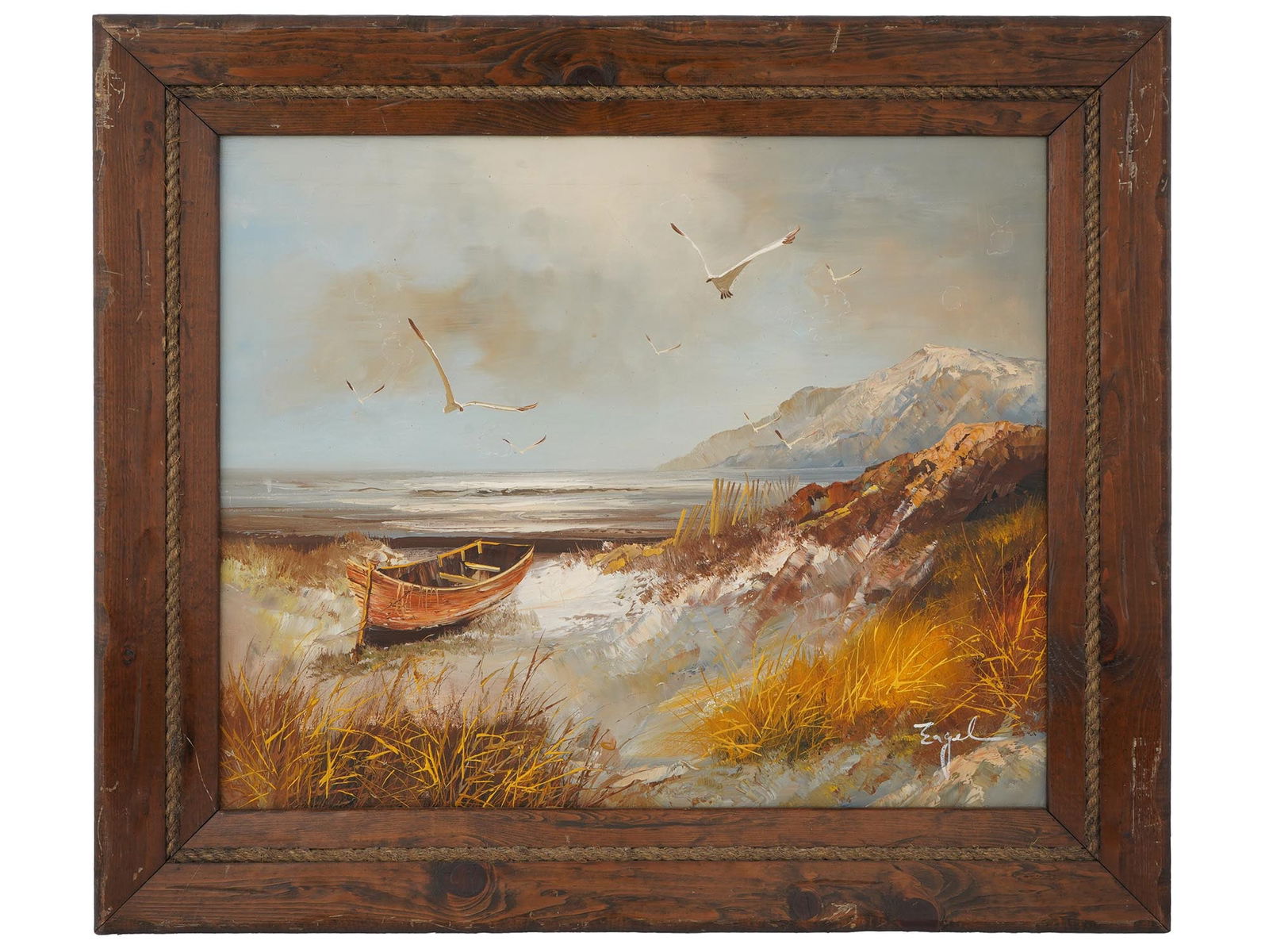 VINTAGE SEASCAPE OIL PAINTING SIGNED ENGEL (1 of 4)