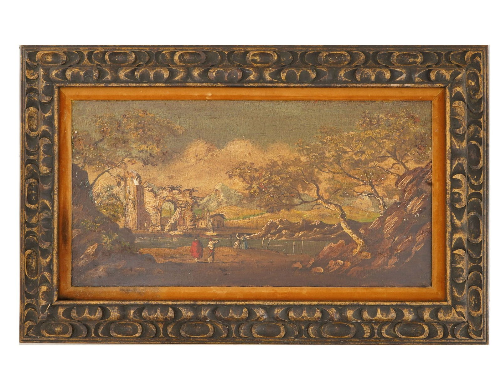 ANTIQUE RUIN LANDSCAPE OIL PAINTING FRAMED (1 of 4)