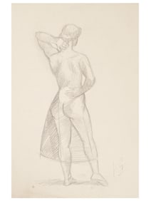 VINTAGE FEMALE NUDE GRAPHITE PAINTING SIGNED
