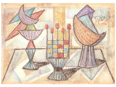 ABSTRACT STILL LIFE PASTEL PAINTING SIGNED GRAU