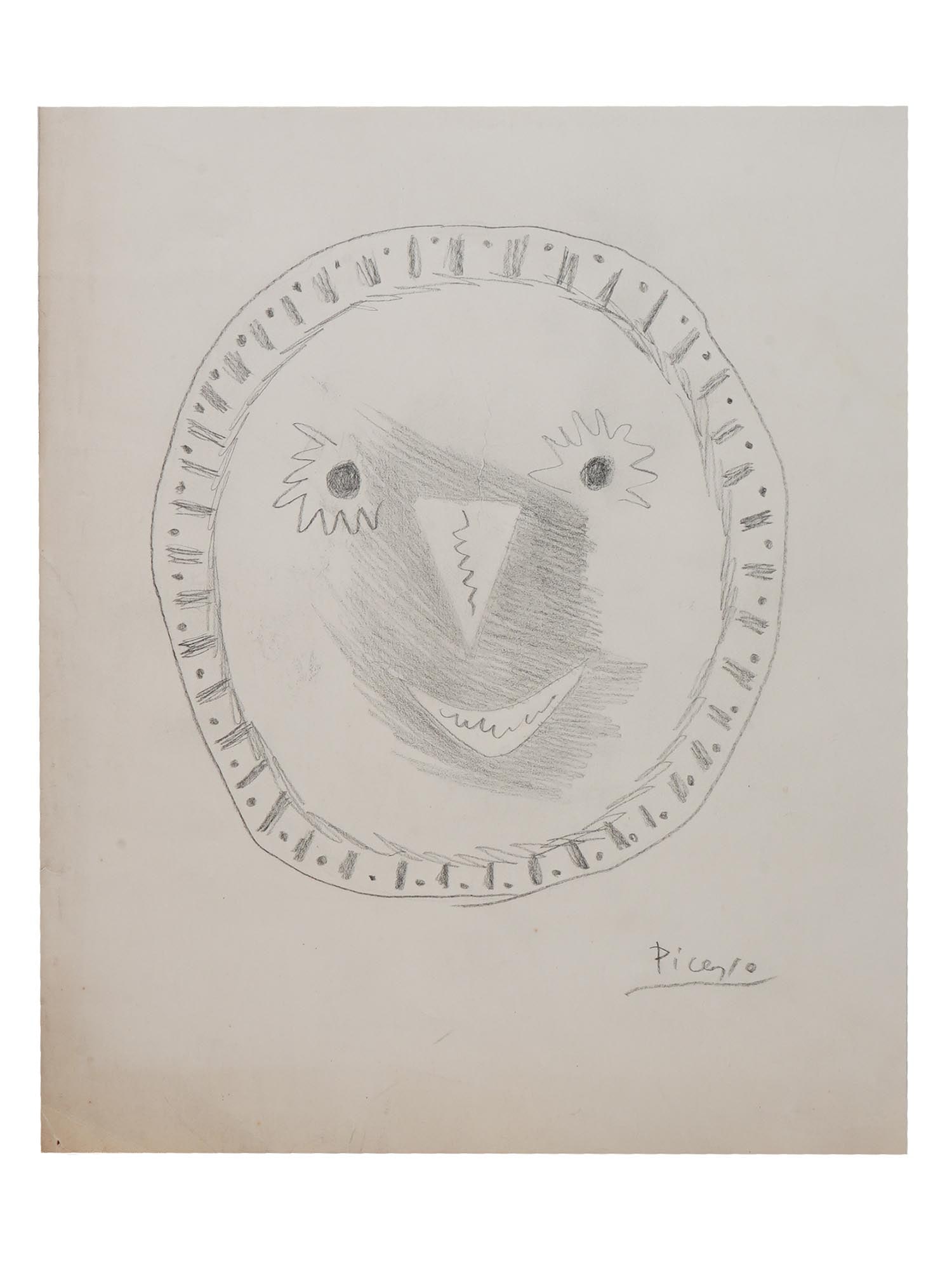 PABLO PICASSO MANNER MODERNIST PENCIL PAINTING: A pencil painting on paper depicting a Figurative portrait. Inscribed in pencil, Picasso, lower right. Pablo Picasso, Spanish, 1881 to 1973, was a Spanish painter, sculptor, printmaker, ceramicist, an