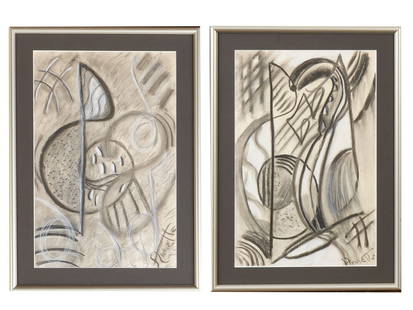 LOT OF MIXED MEDIA PAINTINGS SIGNED INA ANNETTE: A lot of two mixed media paintings on paper depicting musical Figurative compositions in the Cubist manner. Each is signed, Annette, lower right. Both are framed. Ina Annett, 1901 to 1990, is known fo