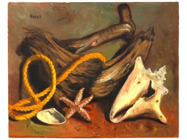 OIL ON CANVAS NAUTICAL STILL LIFE PAINTING BY HAZEL
