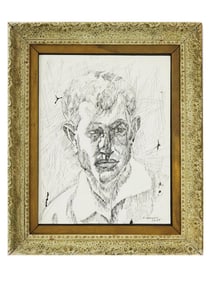 MALE PORTRAIT INK DRAWING BY ABRAHAM WALKOWITZ