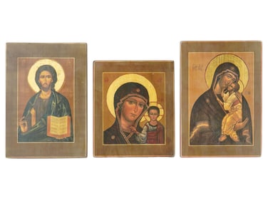 RUSSIAN ORTHODOX HAND COLORED ICONS OUR LADY OF KAZAN