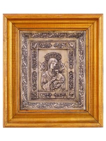 ANTIQUE RUSSIAN SILVER ICON KAZAN MOTHER OF GOD