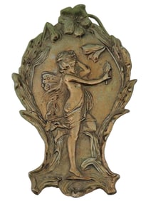 ANTIQUE ART NOUVEAU PATINATED BRONZE WALL PLAQUE