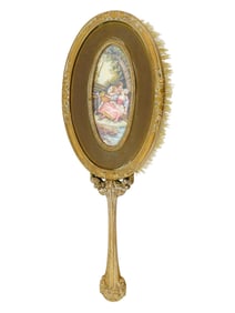 ANTIQUE FRENCH GILT BRONZE HAND BRUSH W PAINTING