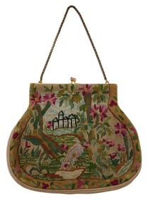 ANTIQUE EUROPEAN WOVEN TEXTILE WOMENS HANDBAG AND PURSE