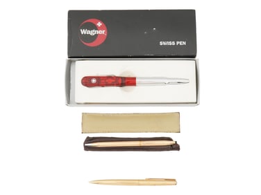 VINTAGE WRITING TOOLS SWISS GOLD PALTED PENS AND PENCIL