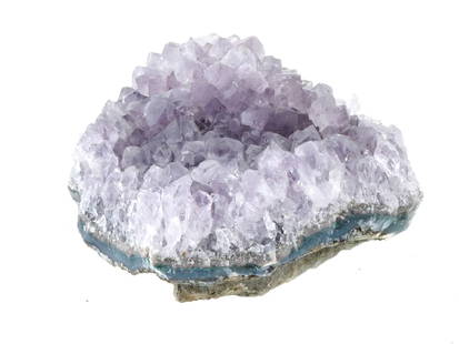 AMETHYST GEODE CRYSTAL QUARTZ CLUSTER SPECIMEN: A large hand carved Natural Amethyst Crystal Quartz Mineral specimen. Deep purple cathedral Amethyst geode. The cluster is a natural formation of amethyst, with multiple crystal points radiating from