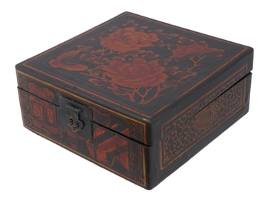 ANTIQUE HAND PAINTED LACQUERED JEWELRY OR TRINKET BOX