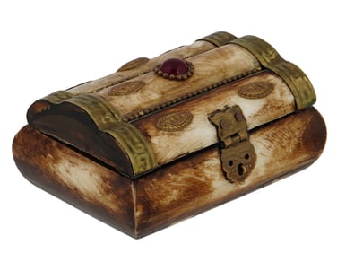 VINTAGE RUBY STONE HAND CARVED WOOD JEWELRY BOX