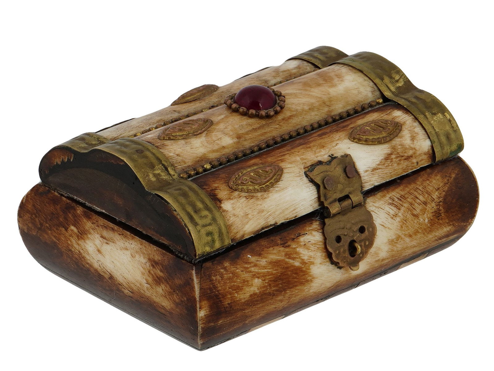 VINTAGE RUBY STONE HAND CARVED WOOD JEWELRY BOX (1 of 7)