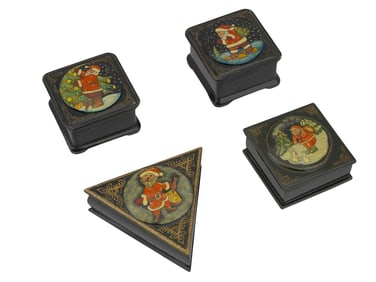 RUSSIAN LACQUERED TRINKET BOXES WITH SANTA CLAUS