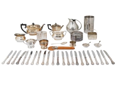 VINTAGE EUROPEAN SILVER PLATED PIECES AND TABLEWARE