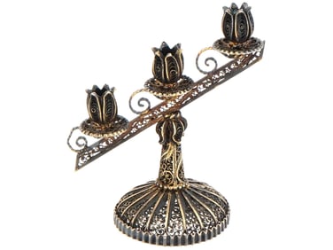 VINTAGE MINIATURE GILT SILVER FILIGREE CANDELABRUM