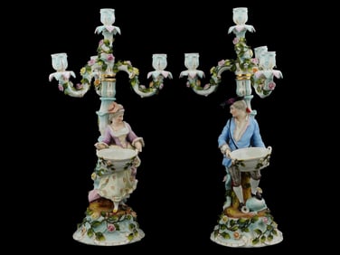 ANTIQUE GERMAN PORCELAIN FOUR LIGHT CANDELABRA