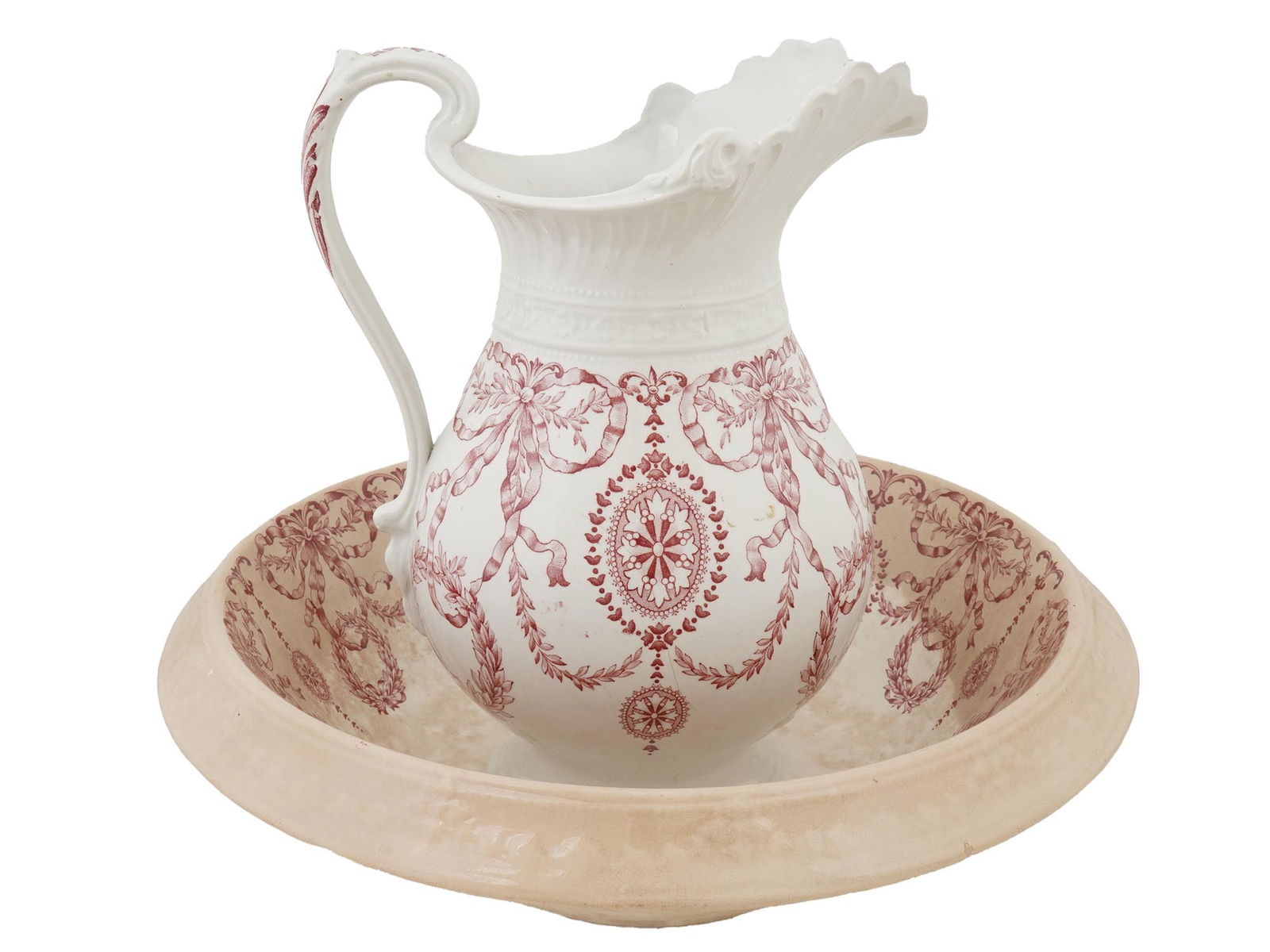 ANTIQUE ENGLISH CERAMIC PITCHER AND BASIN WASHING SET (1 of 9)