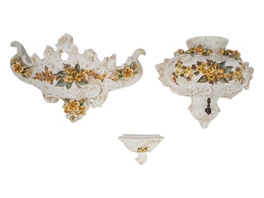 ITALIAN HAND PAINTED PORCELAIN WALL PLANTER SET