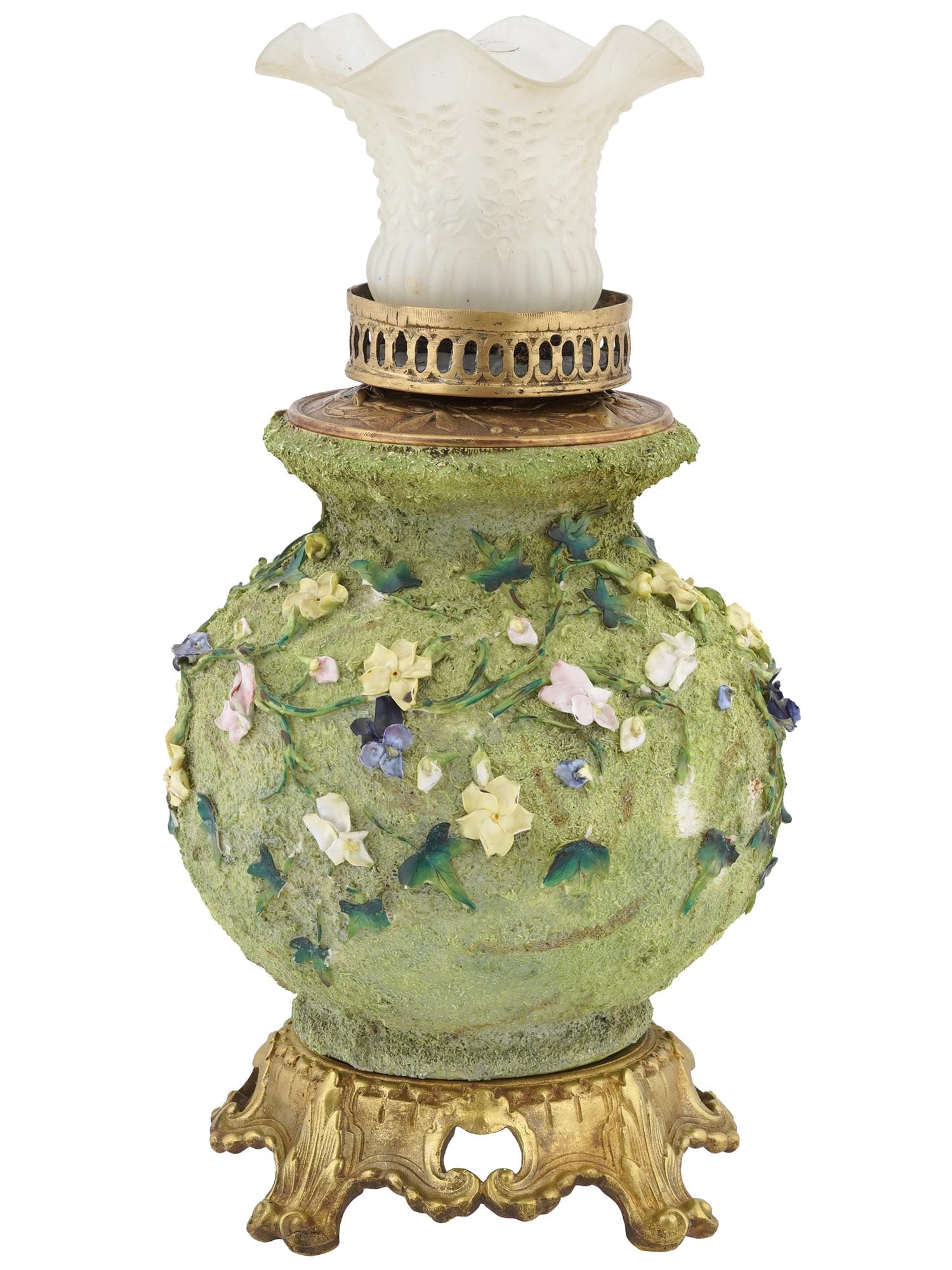 ANTIQUE ENGLISH THOMAS BEVINGTON CERAMIC FLOWER LAMP (1 of 5)