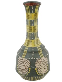 VINTAGE JUGENDSTIL LONG NECK FLORAL DECOR CERAMIC VASE