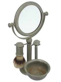 VINTAGE SHAVING SET INCL MIRROR RAZOR BRUSH AND BOWL