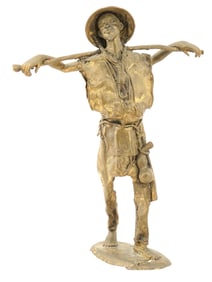 ASIAN PEASANT PATINATED CAST BRASS SCULPTURE