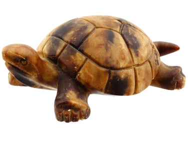 VINTAGE HAND CARVED BROWN MARBLE TURTLE FIGURINE