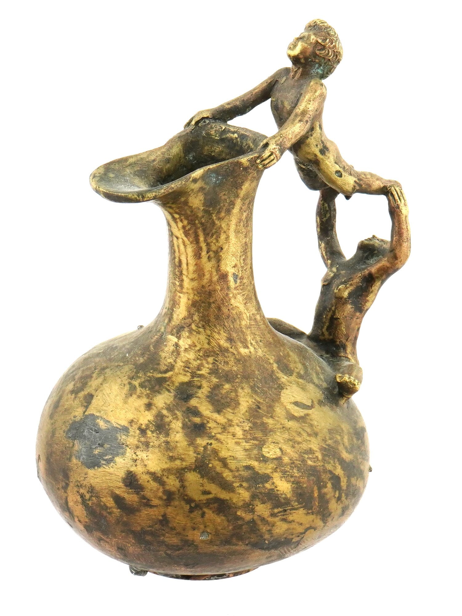 ANTIQUE EUROPEAN BRONZE VASE WITH FIGURAL HANDLES (1 of 8)