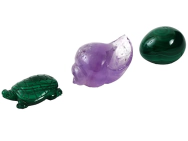 VINTAGE MALACHITE AND AMETHYST MINIATURE FIGURINES