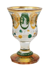 ANTIQUE BOHEMIAN COLOR CUT TO CLEAR GLASS GOBLET
