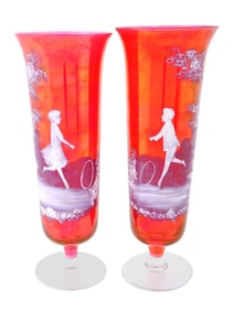 MARY GREGORY MANNER BOHEMIAN ART GLASS GOBLETS