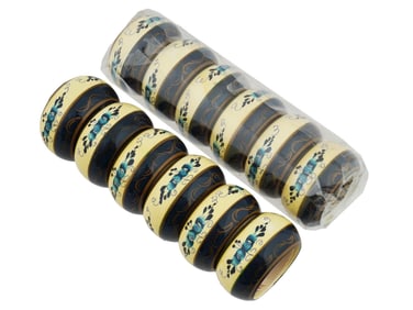 RUSSIAN GZHEL HAND PAINTED WOOD NAPKIN RINGS SET