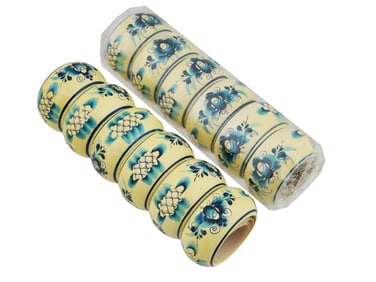 RUSSIAN GZHEL HAND PAINTED WOOD NAPKIN RINGS SET