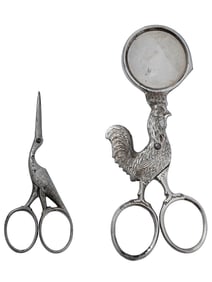GERMAN SEWING AND EGG SCISSORS STORK AND ROOSTER
