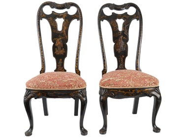 ANTIQUE 19TH C QUEEN ANNE STYLE JAPANNED SIDE CHAIRS