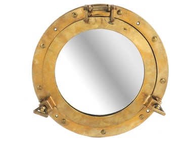 VINTAGE WALL MIRROR IN GILT BRONZE PORTHOLE FRAME