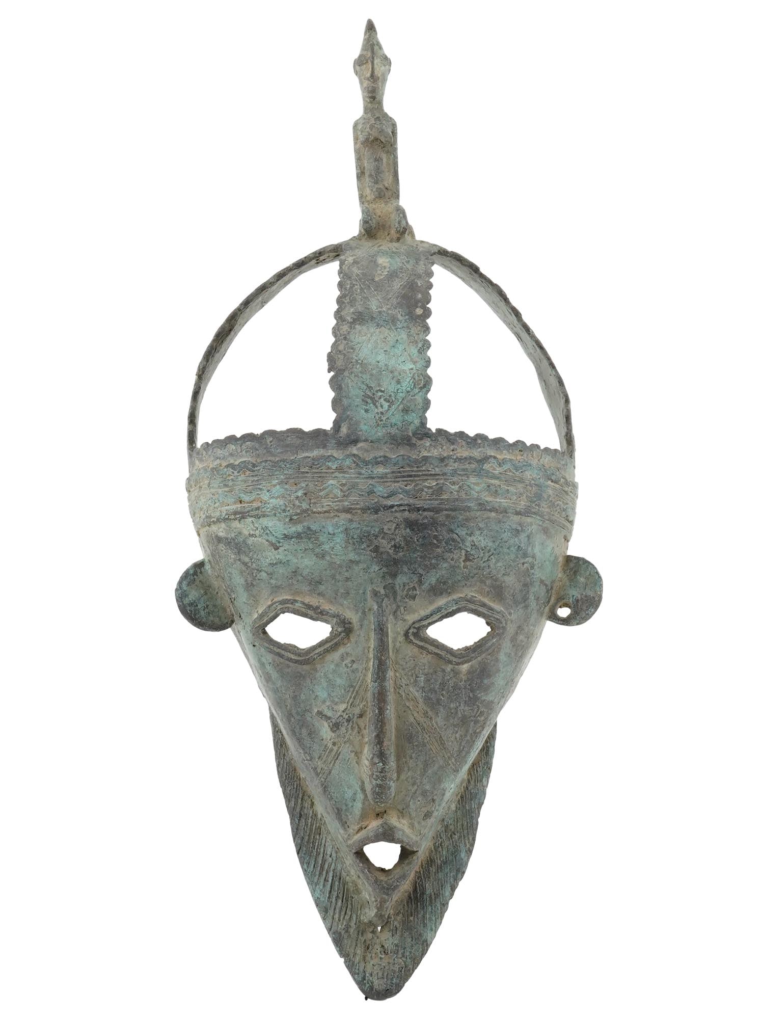VINTAGE WEST AFRICAN DOGON TRIBE BRONZE SPIRIT MASK (1 of 5)