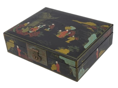 ANTIQUE CHINESE HAND PAINTED LACQUERED JEWELRY BOX