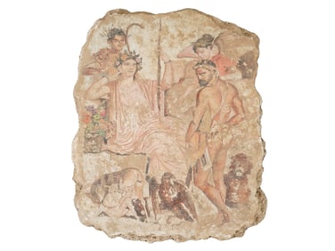 ANCIENT ROMAN HAND PAINTED MYTHOLOGICAL STONE PANEL