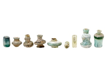 COLLECTION OF ANCIENT ROMAN GLASS PERFUME BOTTLES