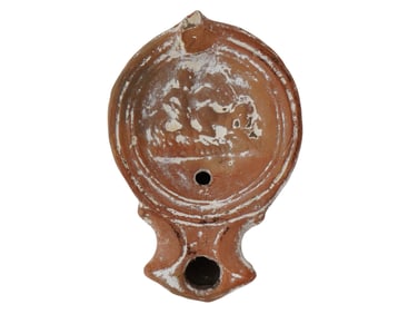 ANCIENT TERRACOTTA OIL LAMP OF TRADITIONAL DESIGN