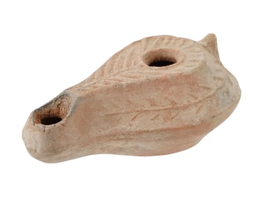 ANCIENT TERRACOTTA OIL LAMP OF TRADITIONAL DESIGN