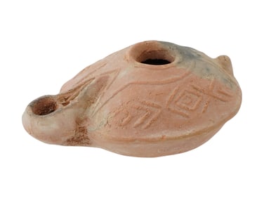 ANCIENT TERRACOTTA OIL LAMP OF TRADITIONAL DESIGN
