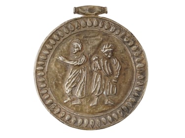 ANCIENT ROMAN JEWELRY METAL MEDALLION WITH TWO FIGURES